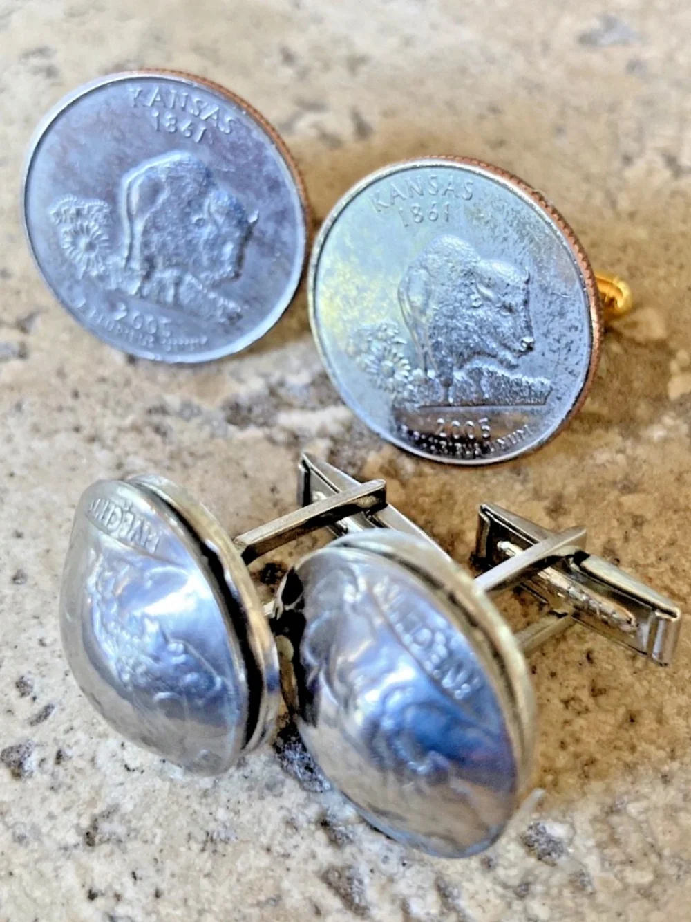 Two Pairs Buffalo Coin Cufflinks Kansas State  Quarter & 1925 Original